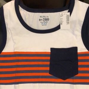 PLACE Navy Orange & White Boys Tank
